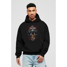 Ankhises Viking Mitolojisi Serisi 24 Ön Baskılı Siyah Oversize Kapüşonlu Sweatshirt Erkek Kadın