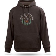 Tarrzzcom Unisex Adventure Tasarım Kapşonlu Sweathirt %100 Pamuk 3 Iplik Kanguru Cepli Hoodie