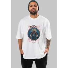 Ankhises Freyja Ön Baskılı Beyaz Oversize T-Shirt Erkek Kadın Pamuk Bisiklet Yaka Tişort