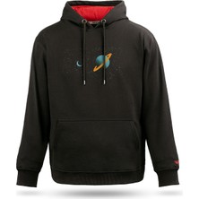 Tarrzzcom Tarrzz Unisex Satürn  Tasarım Kapşonlu Sweathirt %100 Pamuk 3 Iplik Kanguru Cepli Hoodie