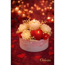 Odesia El Yapımı Çiçek Aranjmanlı Mum – Taş Saksılı Romantik Hediye