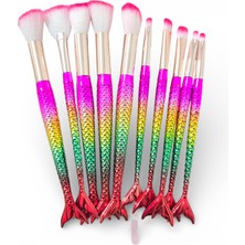 Sudedi Home 10 Parça Profesyonel Makyaj Fırça Seti Denizkızı Tasarım Renkli Mermaid Saplı