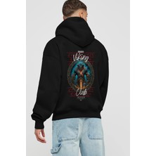 Ankhises Surtr Arka Baskılı Siyah Oversize Kapüşonlu Sweatshirt Erkek Kadın