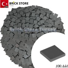 LEGO Yedek PARÇALAR,100 Adet 2x2 Tile Düz Fayans Parçası, Koyu Gri (Dark Bluish Gray ), 3068