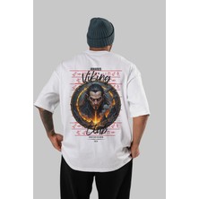 Ankhises Loke 2 Arka Baskılı Beyaz Oversize T-Shirt Erkek Kadın Pamuk Bisiklet Yaka Tişort