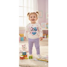 Lina Baby Kız Çocuk Smile Stitch Desenli  Sweatshirt - Fitilli Taytlı 2'li Takım