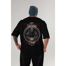 Ankhises Viking Mitolojisi  7 Arka Baskılı Siyah Oversize T-Shirt Erkek Kadın Pamuk Bisiklet Yaka Tişort