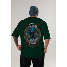 Ankhises Fenrir Arka Baskılı Yeşil Oversize T-Shirt Erkek Kadın Pamuk Bisiklet Yaka Tişort