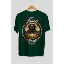Ankhises Viking Mitolojisi  3 Arka Baskılı Yeşil Oversize T-Shirt Erkek Kadın Pamuk Bisiklet Yaka Tişort