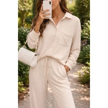 İnce Moda Giyim Fitilli Dokulu 2’li Takım – Gömlek & Bol Paça Pantolon