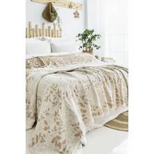 Şaheser Home Collection Amore Müslin Yatak Örtüsü, %100 Pamuk Müslin Battaniye, Yaprak Desenli 4 Katlı Jakarlı Dokuma