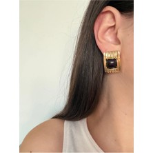 Çelik Gold Lily Siyah Küpe