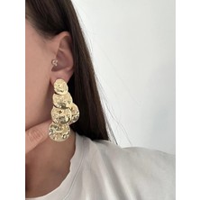 Çelik Plaka Sallantılı Gold Küpe