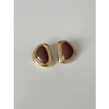 14K Çelik Üzeri Altın Kaplama Asimetrik Küpe