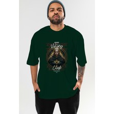 Ankhises Viking Mitolojisi  4 Ön Baskılı Yeşil Oversize T-Shirt Erkek Kadın Pamuk Bisiklet Yaka Tişort