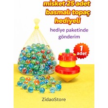 Emrah Gültekin 25 Adet Rengarenk Misket Bilye Nostaljik 1 Adet Basmalı Topaç Oyuncak Şeker ve Hediye Paketli