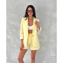 Boom Bester Kadın Premium Kalite Keten Flam Şort Astarlı Beli Lastikli