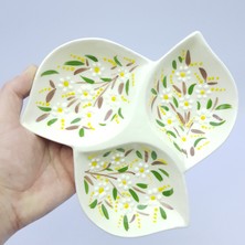 Sharp & Art Seramik Kahvaltılık, Sosluk, Çerezlik ve Sunum Tabağı, 3 Bölmeli Elişlemesi