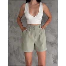 Boom Bester Kadın Premium Kalite Keten Flam Şort Astarlı Beli Lastikli