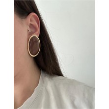 Çelik Kahve Oval Küpe