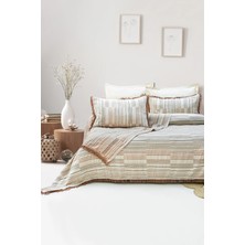 Şaheser Home Collection Lia Jakarlı Müslin Yatak Örtüsü Seti, Doğal Dokulu, Çizgili Desenli %100 Pamuk Müslin Yatak Örtüsü