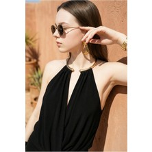 Fashion Cocktail Helenistik Couture Boyun Halkalı Jarse Derin Degajeli Sırt Dekolte Kombin Gece Halter Crop