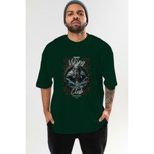 Ankhises Viking Mitolojisi  13 Ön Baskılı Yeşil Oversize T-Shirt Erkek Kadın Pamuk Bisiklet Yaka Tişort