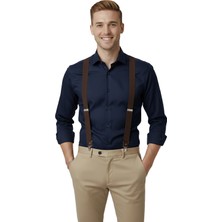 Rizzup Unisex Kahve Derili Esneyebilen Lastik Ayarlanabilir Metal Klipsli Pantolon Askısı 2602025