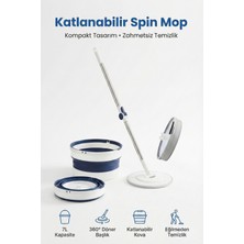 4Berry Katlanabilir Spin Mop Temizlik Seti – 7l Kova, 360° Döner Başlık, Teleskopik Sap, Yer Tasarruflu Mop Seti
