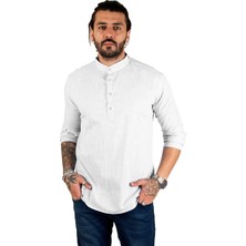 Rizzup Erkek Gri Yarım Düğmeli Hakim Yaka Flamlı Keten Gömlek 2201914