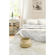 Şaheser Home Collection Notta Iplik Boyalı Nevresim Takımı, Bej ve Antrasit Ince Çizgili %10 Pamuk Dokuma Nevresim Seti
