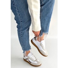 Alfaze Beyaz Cilt Ortopedik Bağcıklı Spor Ayakkabı Topuk Boyu 3 cm