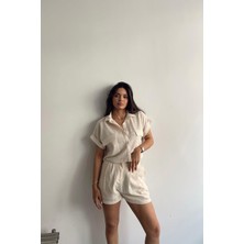 Boom Bester Kadın Premium Kalite Keten Flam Şort Astarlı Beli Lastikli