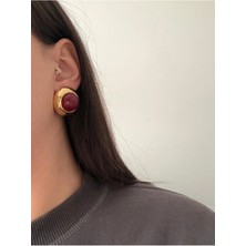 Kadın Çelik Gold Trin Bordo Küpe