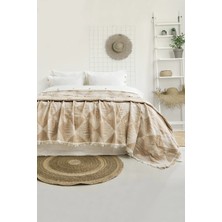 Şaheser Home Collection Dolce Müslin Yatak Örtüsü, %100 Pamuklu Jakarlı Dokuma, Nefes Alan Müslin Battaniye, Geometrik Desen