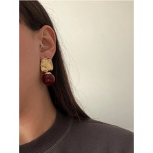 Çelik Gold Bordo Topçuk Küpe