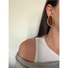 Çelik Gold Kahve Elip Küpe