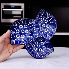 Sharp & Art Seramik Kahvaltılık, Sosluk, Çerezlik ve Sunum Tabağı, 3 Bölmeli Elişlemesi