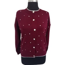 Zy Plus Bordo Taş Detaylı Hırka