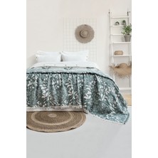 Şaheser Home Collection Amore Müslin Yatak Örtüsü, %100 Pamuk Müslin Battaniye, Yaprak Desenli 4 Katlı Jakarlı Dokuma