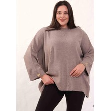 Zy Plus Vizon Büyük Beden Yuvarlak Yaka Kol Manşet Düğme Detaylı Salaş Triko Kazak