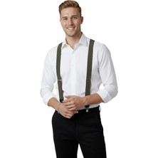 Rizzup Unisex Haki Derili Esneyebilen Lastik Ayarlanabilir Metal Klipsli Pantolon Askısı 2602025