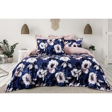 Şaheser Home Collection Scala Çiçek Desenli Çift Kişilik 300 Tc  Dijital Baskılı Saten Nevresim Takımı, %100 Pamuk 6 Parça Nevresim Takımı