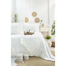 Şaheser Home Collection Marta Jakarlı Yatak Örtüsü Seti, Fırfırlı Kenar Detaylı %100 Pamuk Jakarlı Kumaş, Yumuşak Dokulu