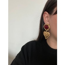 Çelik Heart Bordo Küpe