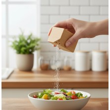 Meli Collection Kesik Uçlu Tuzluk &  Baharatlık Mıknatıslı ( Ahşap Bambu 5X5X7CM )