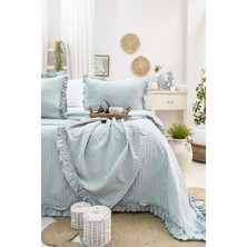 Şaheser Home Collection Marta Jakarlı Yatak Örtüsü Seti, Fırfırlı Kenar Detaylı %100 Pamuk Jakarlı Kumaş, Yumuşak Dokulu