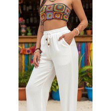 Fashion Cocktail Boncuk Ip Bel Lastikli Cepli Doğal Nefes Alan Yazlık Baharlık Bohem Hippi Bol Kesim Müslin Pantolon