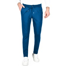 Rizzup Erkek Mavi Beli Lastikli Slim Fit Likralı Duble Paça Penye Spor Pantolon 2502385