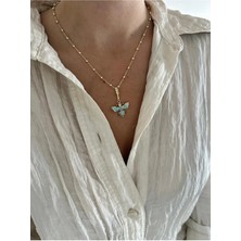 14K Çelik Üzeri Altın Kaplama Mavi Arı Kolye